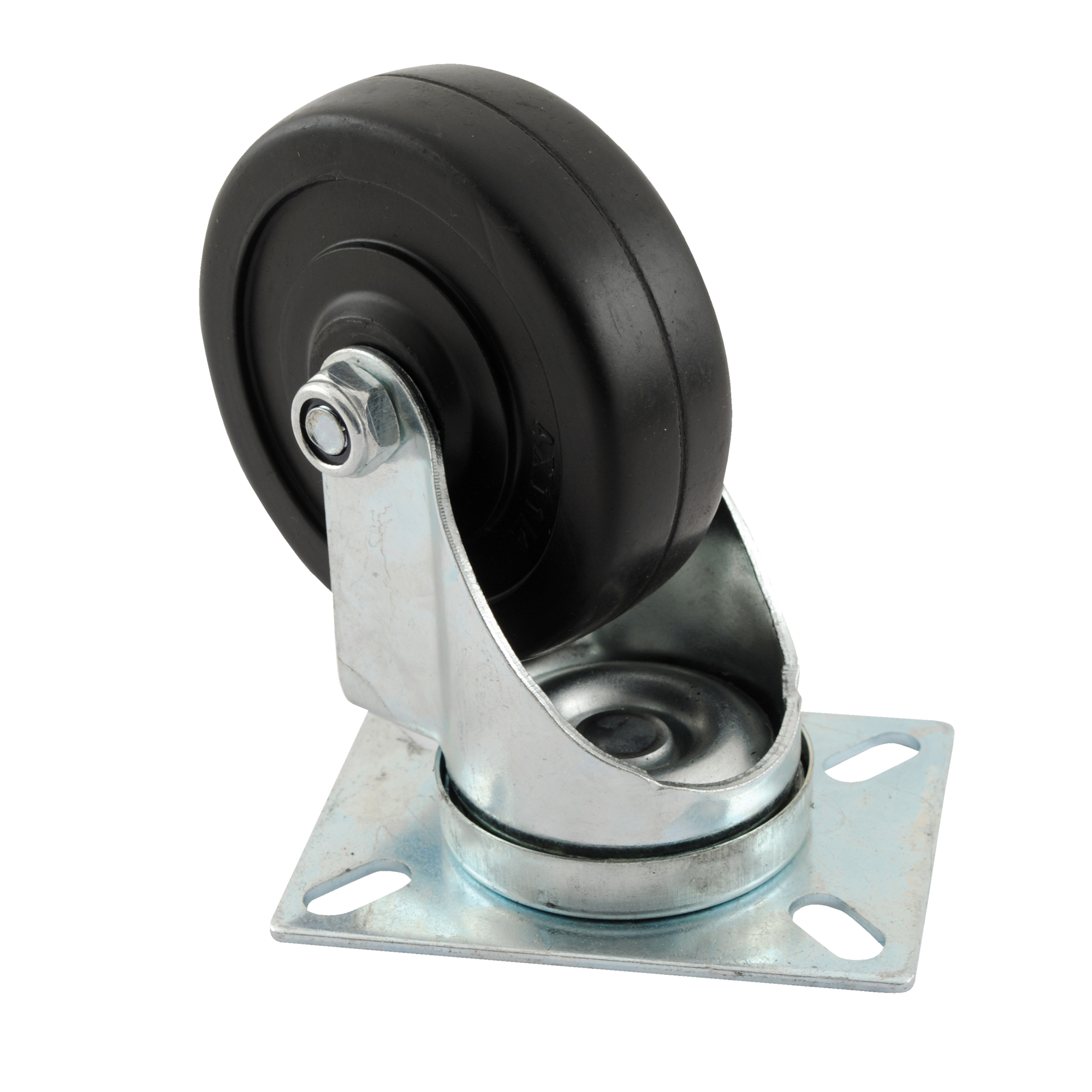 Vestil Hard Rubber Swivel Caster - 4in. Wheel Diameter, Non-Marking, Zinc Plated, Model# CST-HR-4X1.25-S